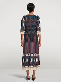 Mandie Smocked Midi Dress Geometric Print