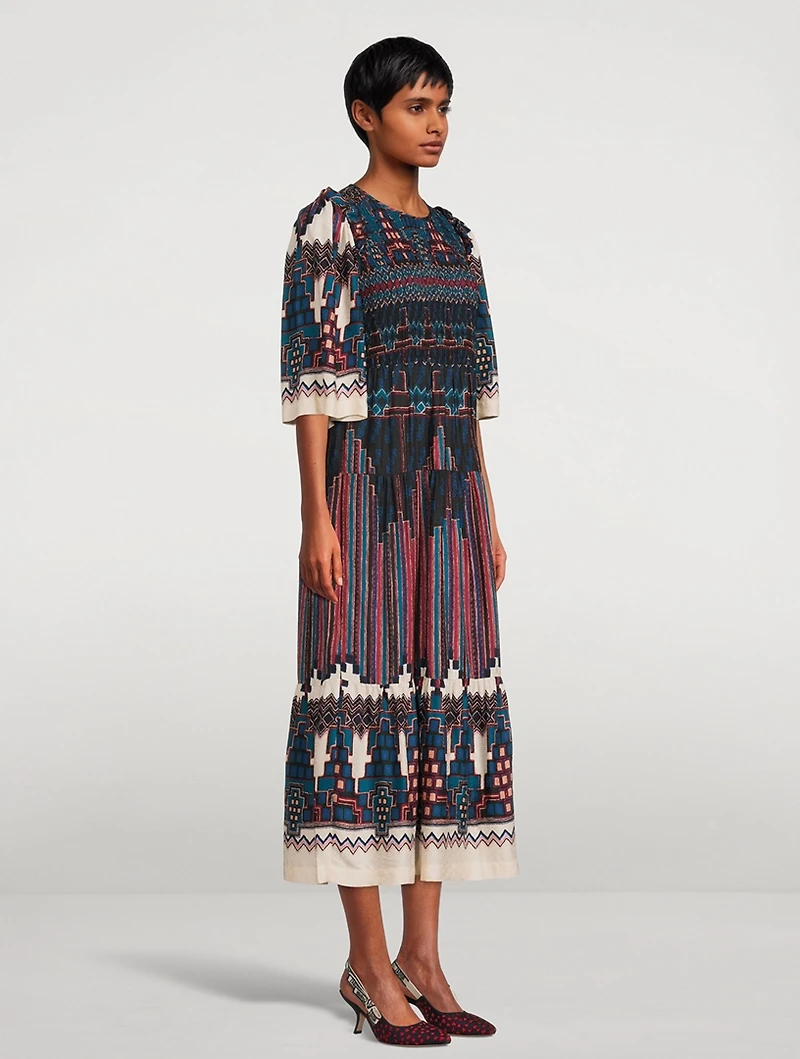 Mandie Smocked Midi Dress Geometric Print