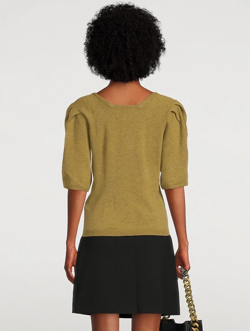 Fleur Pleat-Sleeve Wool Sweater