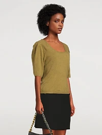 Fleur Pleat-Sleeve Wool Sweater
