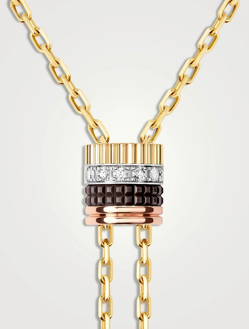 Small Quatre Classique Gold Tie Necklace With PVD And Diamonds