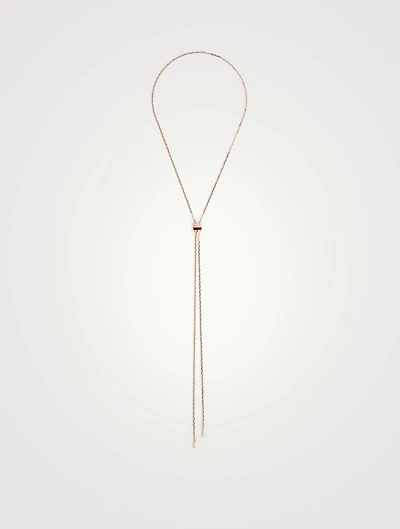 Small Quatra Red Edition Gold Tie Necklace With Ceramic And Diamonds