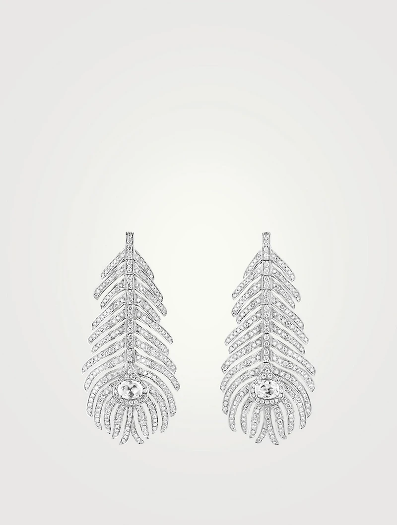 Medium Plume De Paon White Gold Pendant Earrings With Diamonds