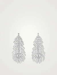 Medium Plume De Paon White Gold Pendant Earrings With Diamonds