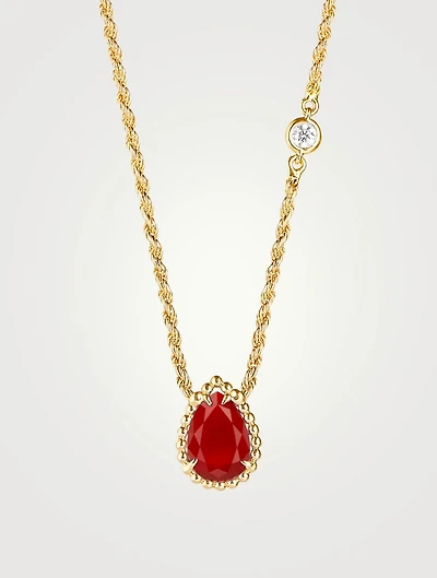 Small Serpent Bohème Gold Necklace With Carnelian And Diamond