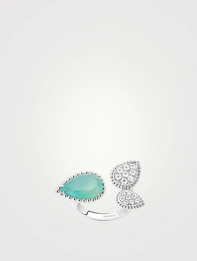 Serpent Bohème Three Motif White Gold Ring With Aquaprase And Diamonds