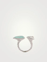 Serpent Bohème Three Motif White Gold Ring With Aquaprase And Diamonds