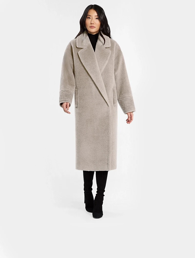 Bouclé Alpaca Oversized Long Coat With Belt