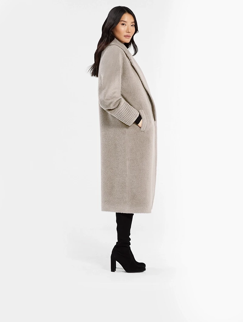 Bouclé Alpaca Oversized Long Coat With Belt