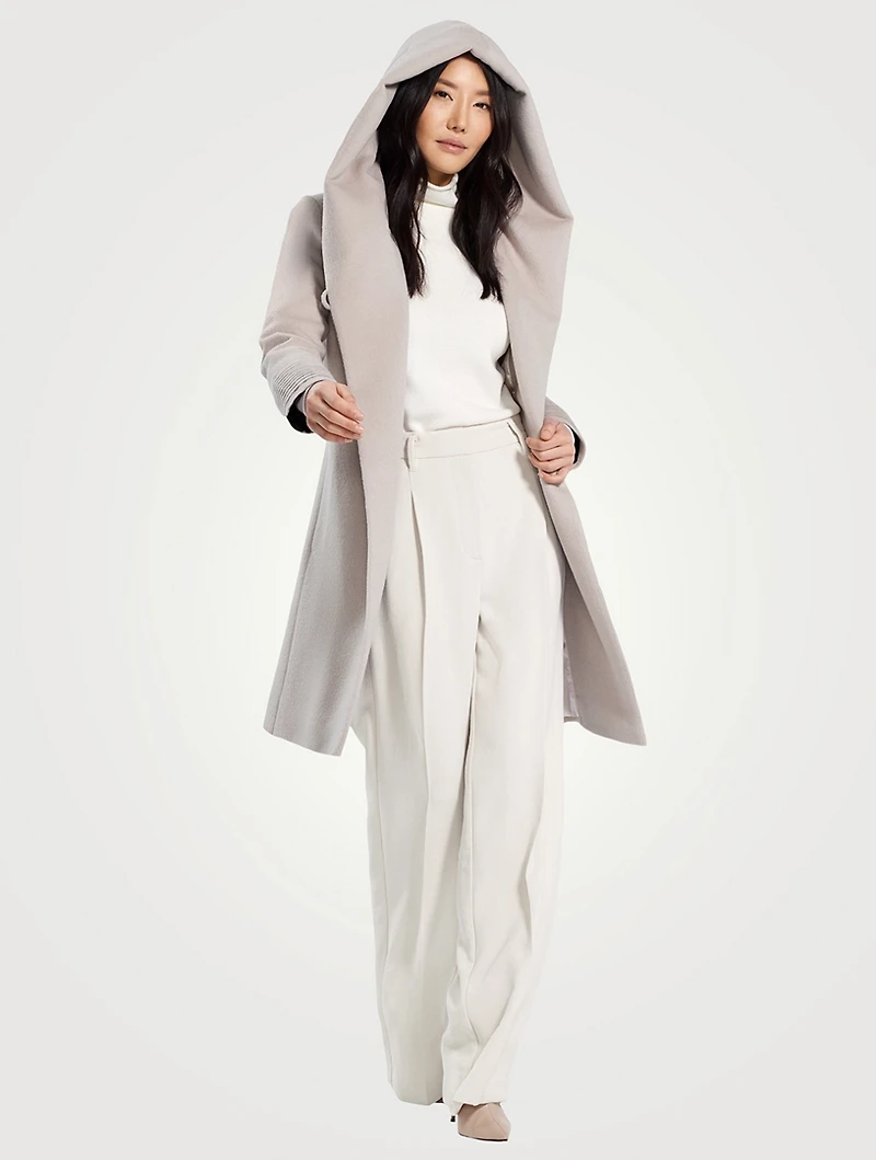 Alpaca Wool Midi Wrap Coat with Hood
