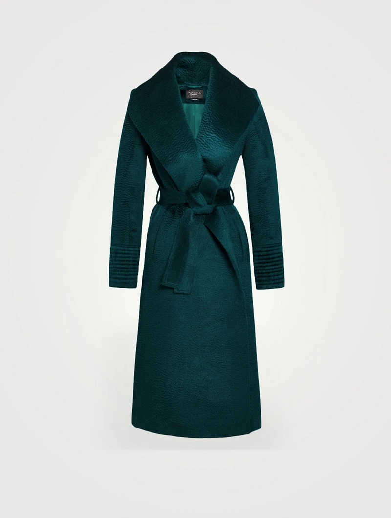 Alpaca Shawl-Collar Long Wrap Coat