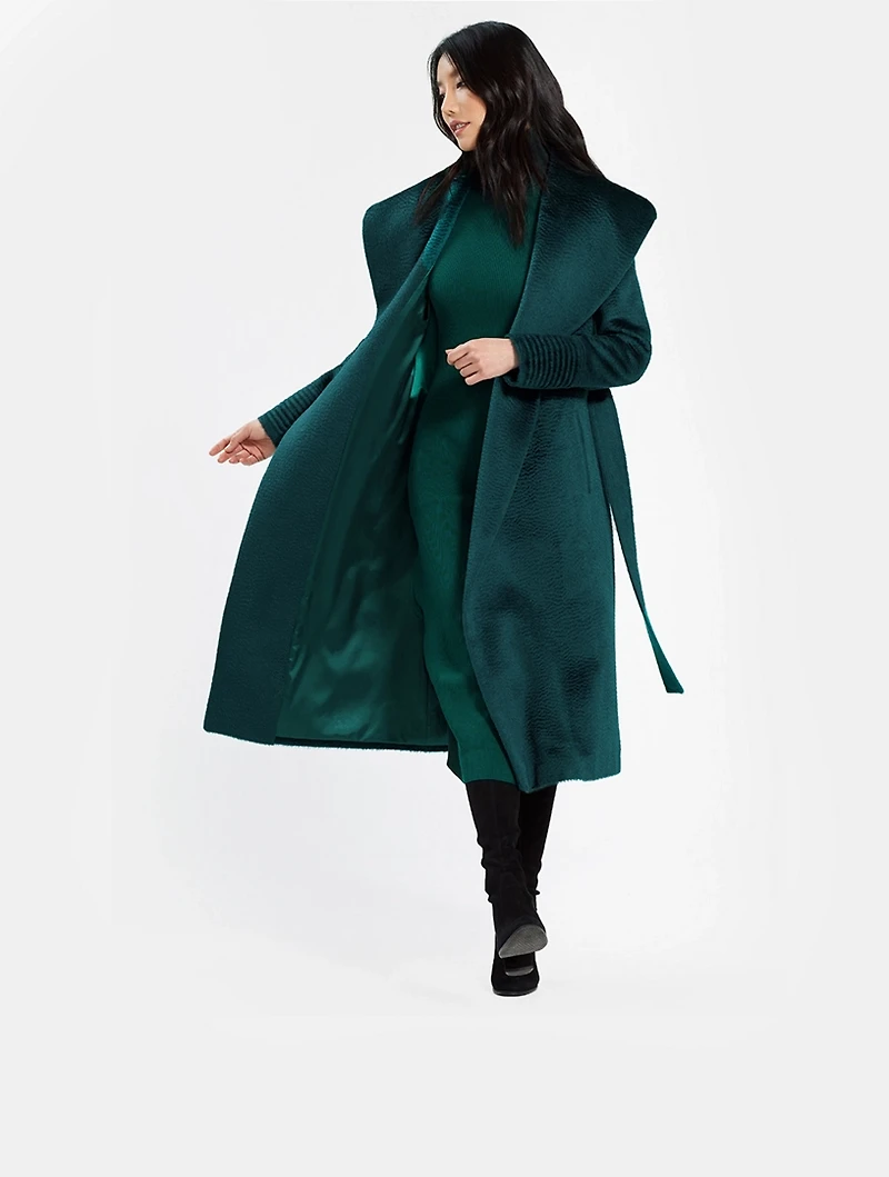 Alpaca Shawl-Collar Long Wrap Coat