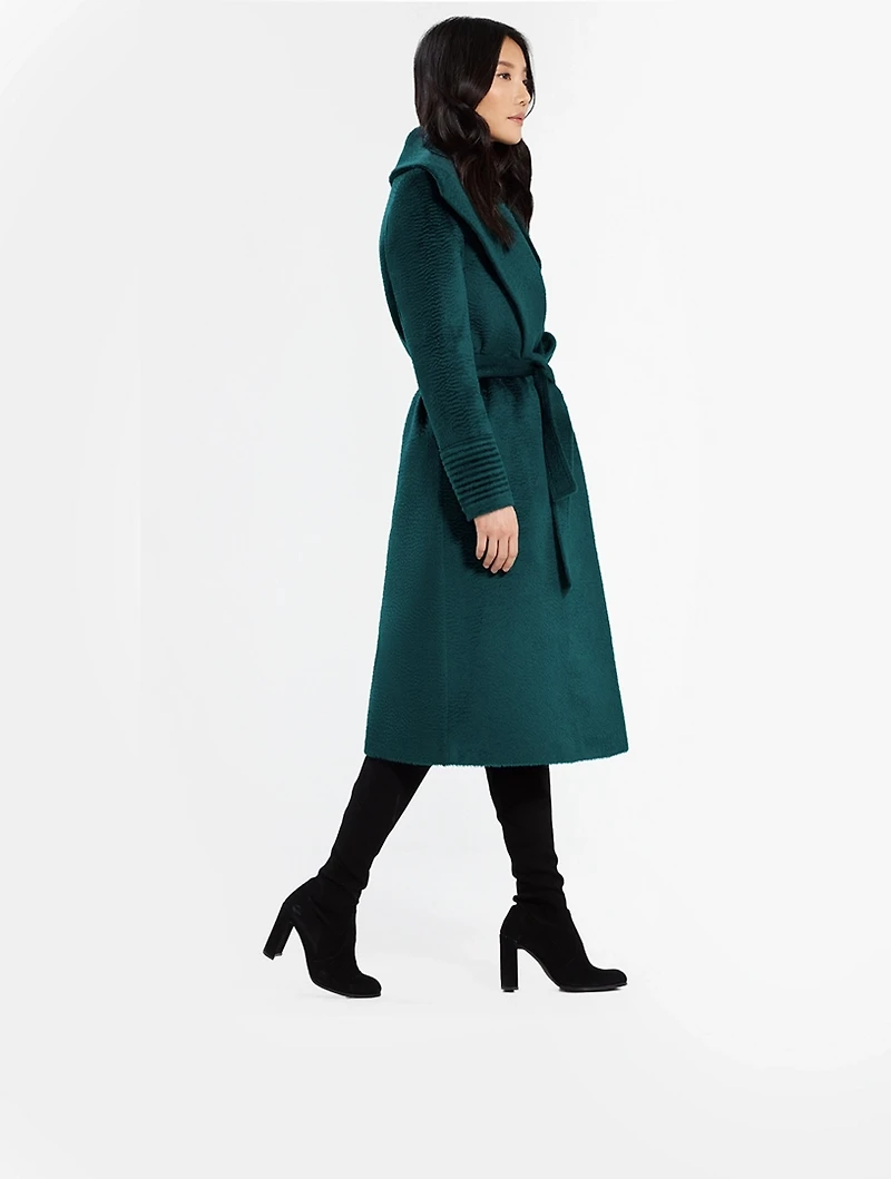 Alpaca Shawl-Collar Long Wrap Coat