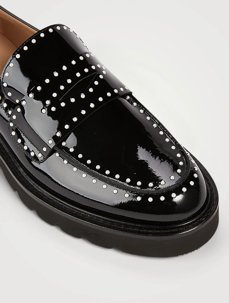 Parker Lift Patent Leather Loafers With Pearls