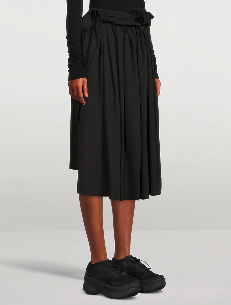 Pleated Georgette Midi Skirt With Gathered Front