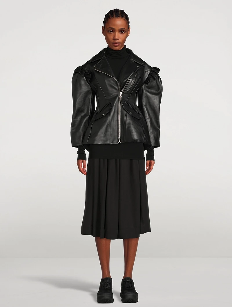 Pleated Georgette Midi Skirt With Gathered Front