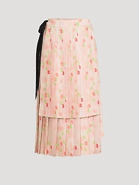 Double Layer Pleated Midi Skirt Floral Print