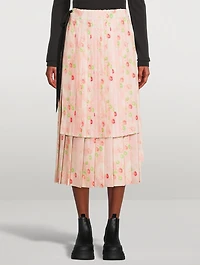 Double Layer Pleated Midi Skirt Floral Print