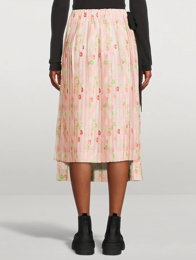 Double Layer Pleated Midi Skirt Floral Print