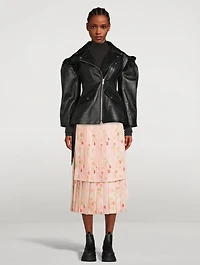 Double Layer Pleated Midi Skirt Floral Print