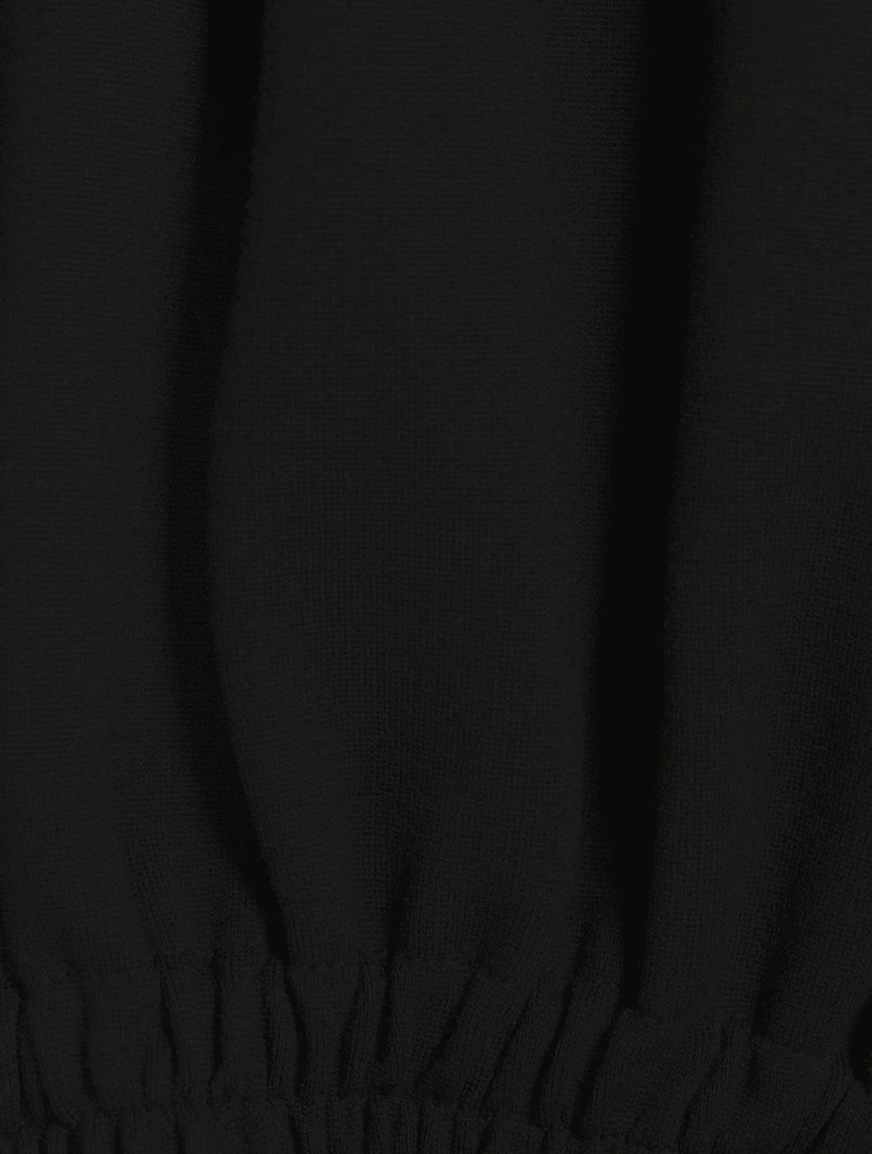 Spongey Ruched Jersey Puff-Sleeve Top