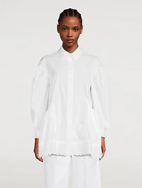 Puff-Sleeve Cotton Poplin Shirt With Heart Trim