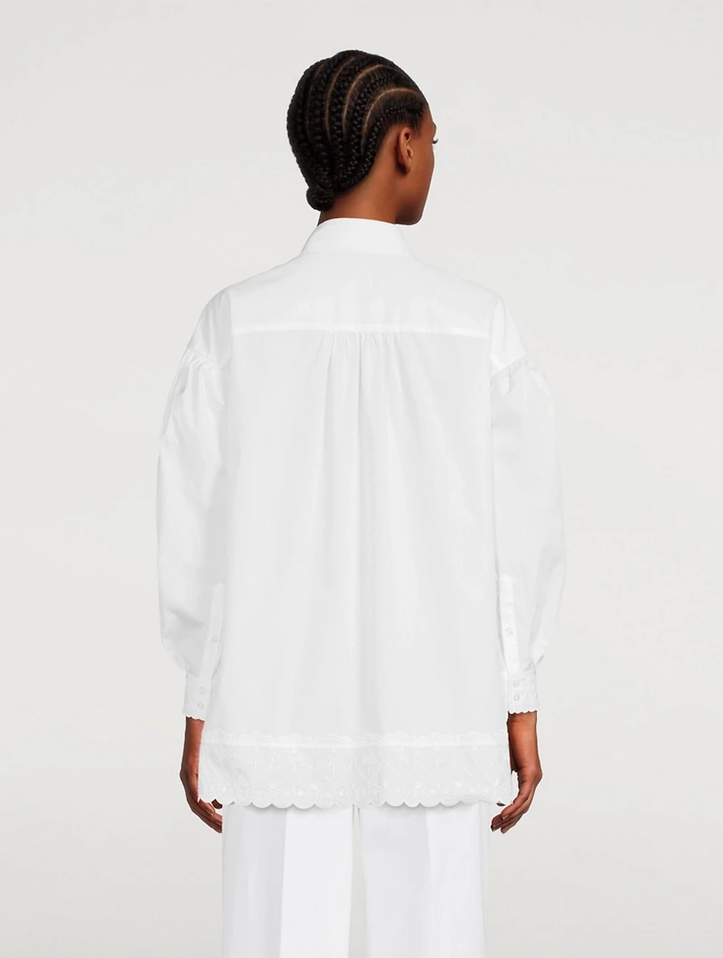 Puff-Sleeve Cotton Poplin Shirt With Heart Trim
