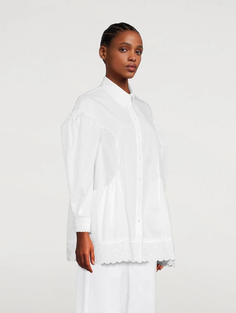 Puff-Sleeve Cotton Poplin Shirt With Heart Trim