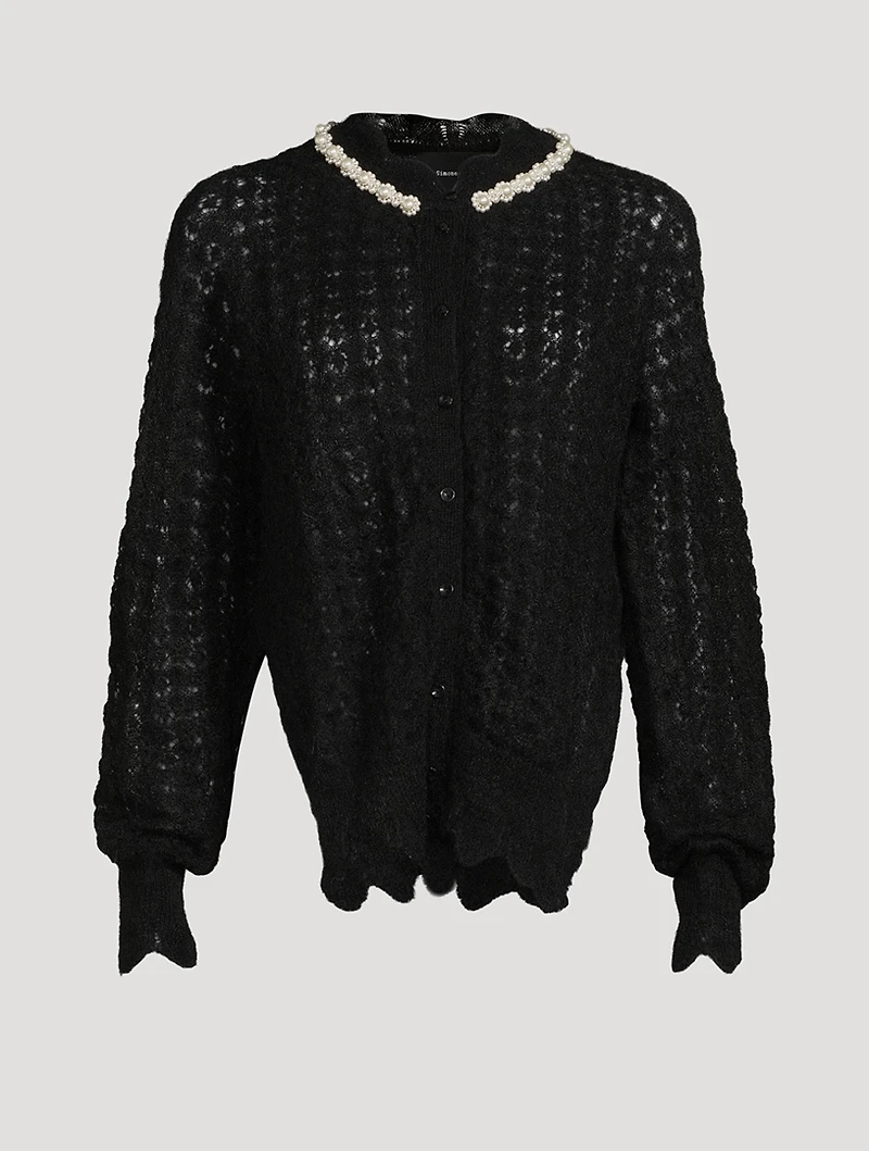 Scallop Edge Knit Cardigan With Beading