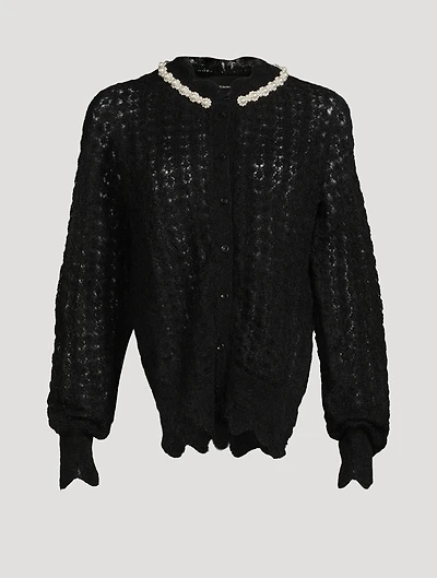 Scallop Edge Knit Cardigan With Beading