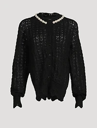 Scallop Edge Knit Cardigan With Beading