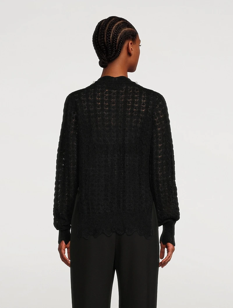 Scallop Edge Knit Cardigan With Beading