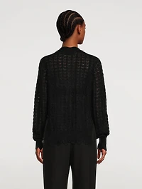 Scallop Edge Knit Cardigan With Beading