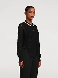 Scallop Edge Knit Cardigan With Beading