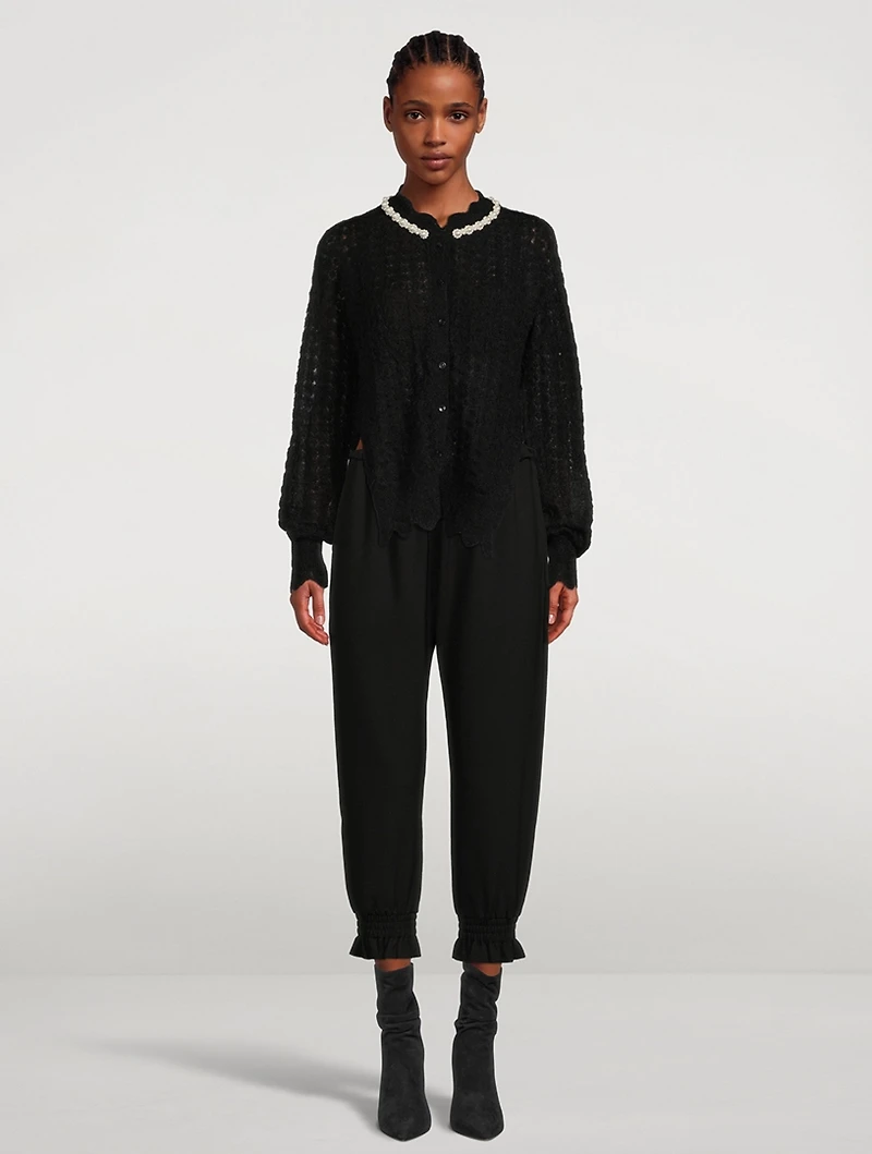 Scallop Edge Knit Cardigan With Beading