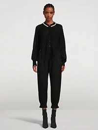 Scallop Edge Knit Cardigan With Beading