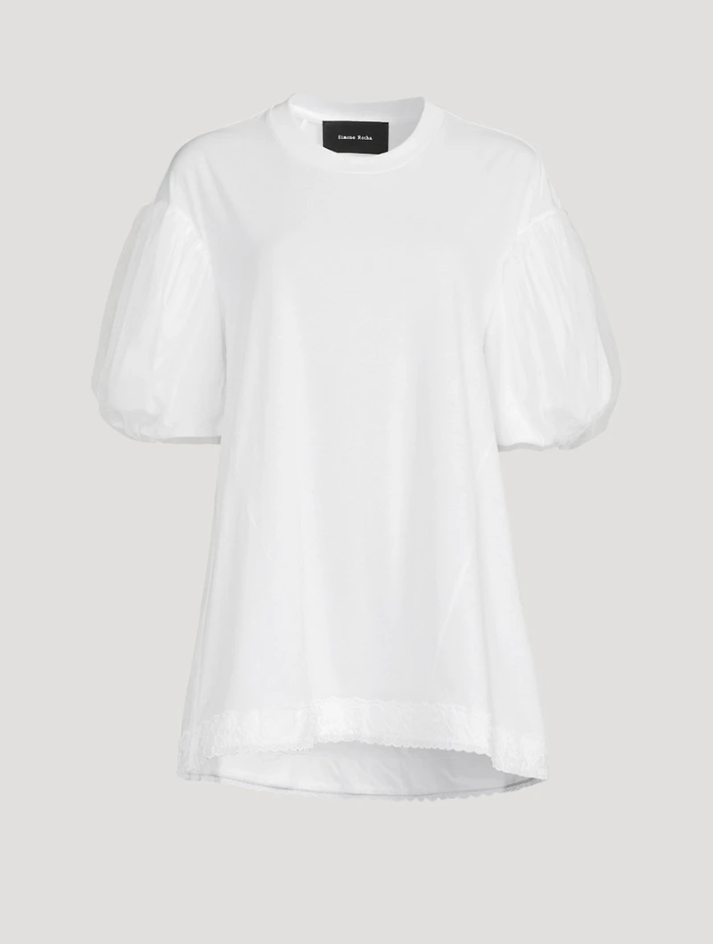 Embellished A-Line T-Shirt With Tulle Overlay