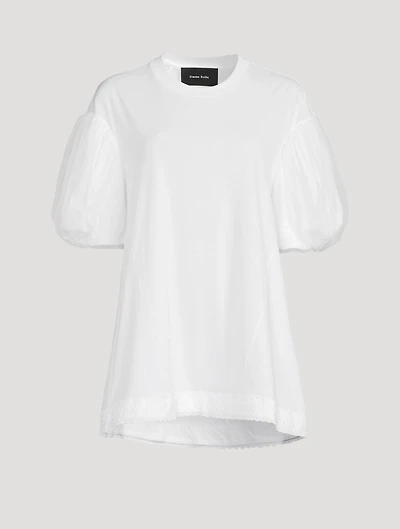 Embellished A-Line T-Shirt With Tulle Overlay