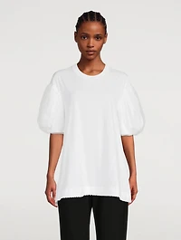 Embellished A-Line T-Shirt With Tulle Overlay