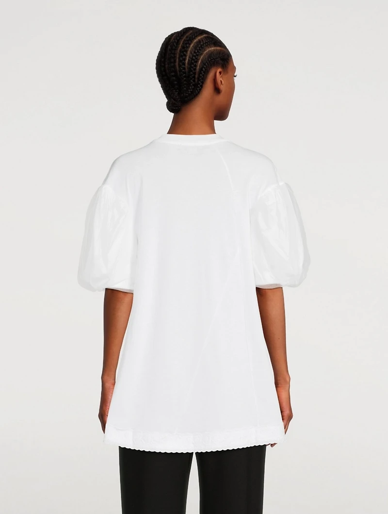 Embellished A-Line T-Shirt With Tulle Overlay
