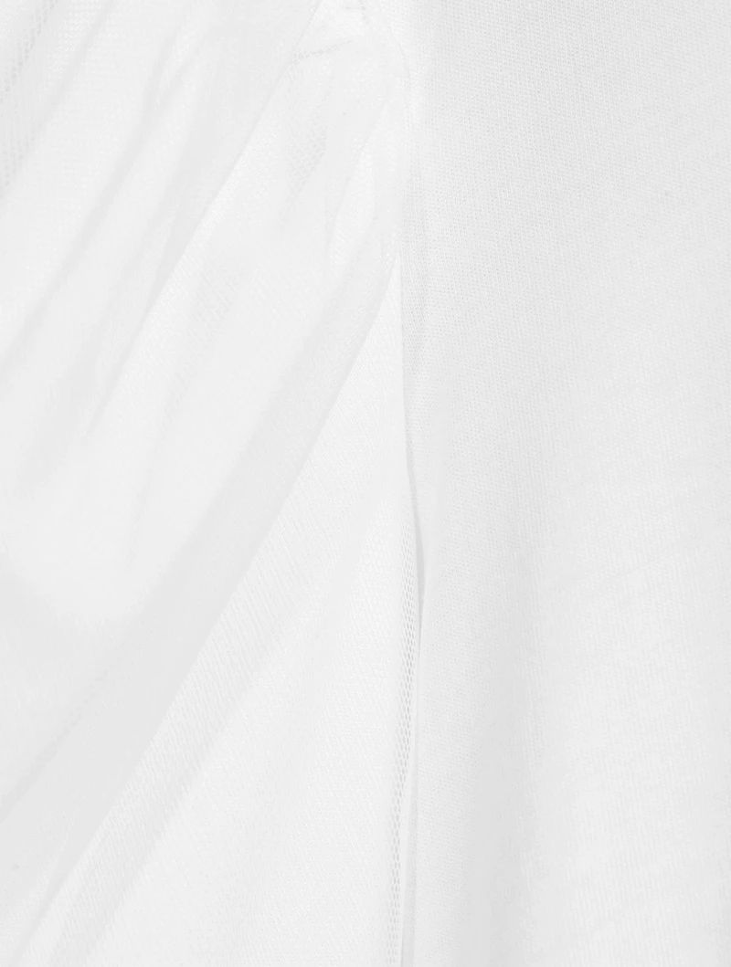 Embellished A-Line T-Shirt With Tulle Overlay