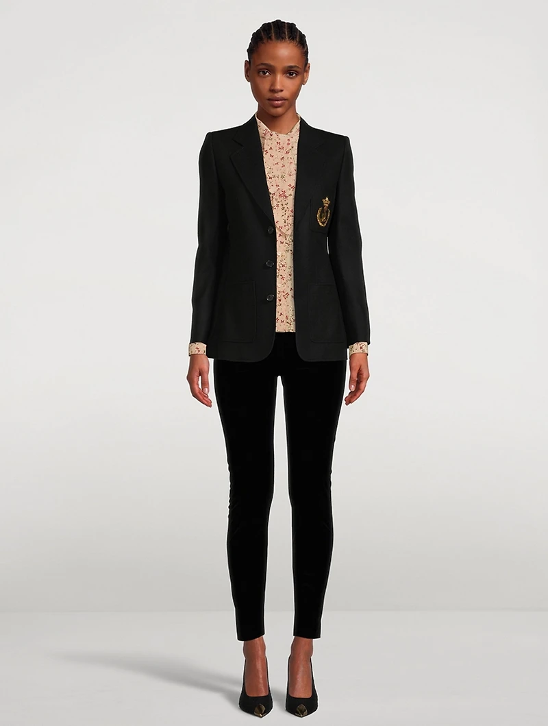 Crepe de Chine Silk Tie-Neck Blouse Floral Print