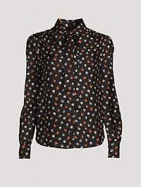 Cotton Tie-Neck Blouse Floral Print