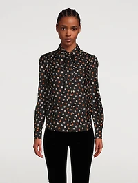 Cotton Tie-Neck Blouse Floral Print