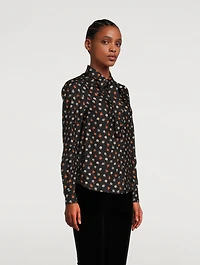 Cotton Tie-Neck Blouse Floral Print