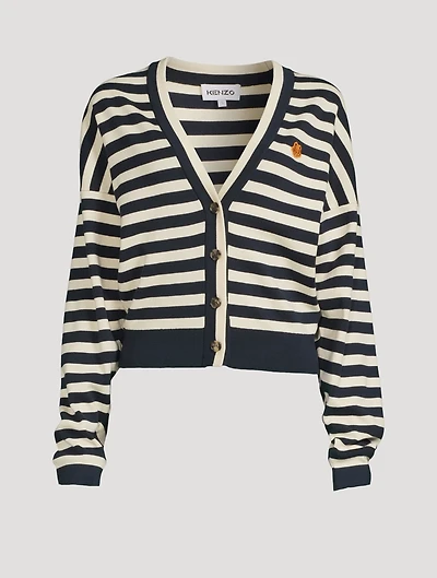 Crest V-Neck Cardigan Striped Print