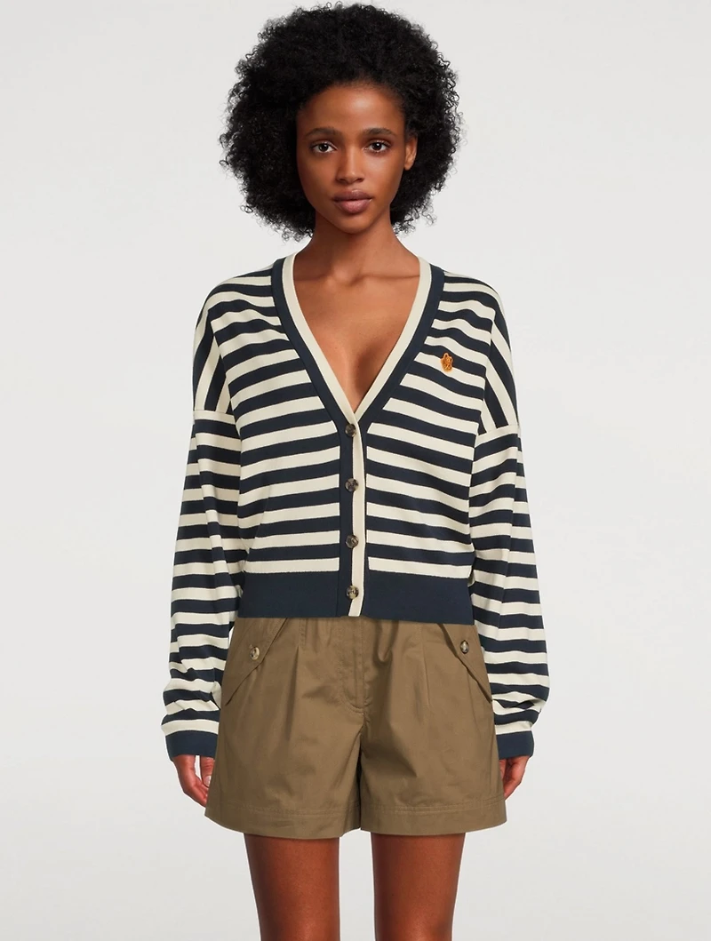 Crest V-Neck Cardigan Striped Print