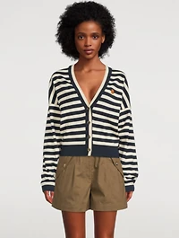 Crest V-Neck Cardigan Striped Print
