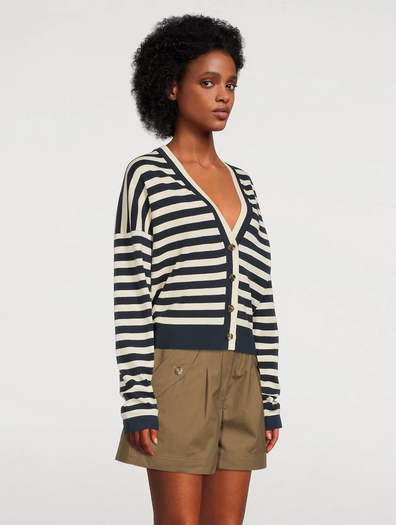 Crest V-Neck Cardigan Striped Print