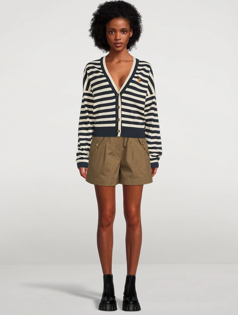 Crest V-Neck Cardigan Striped Print
